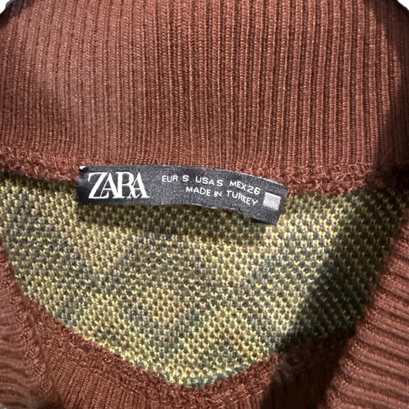 Zara green, yellow, brown geometric pattern cropped sweater size small - Picture 6 of 6